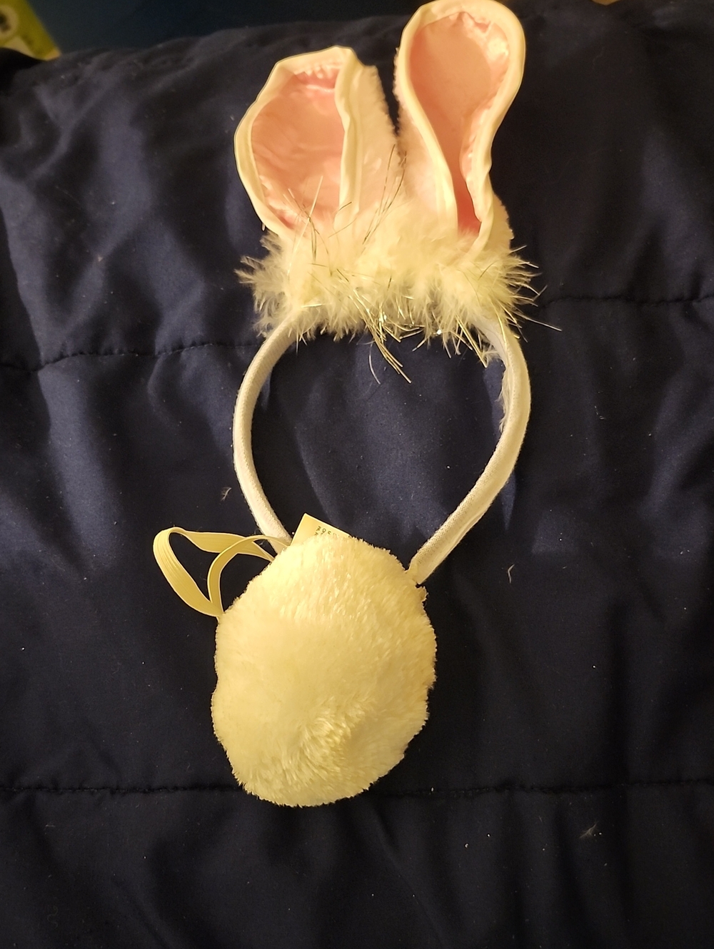 White Bunny Ear Headband with Fluffy Pom Pom